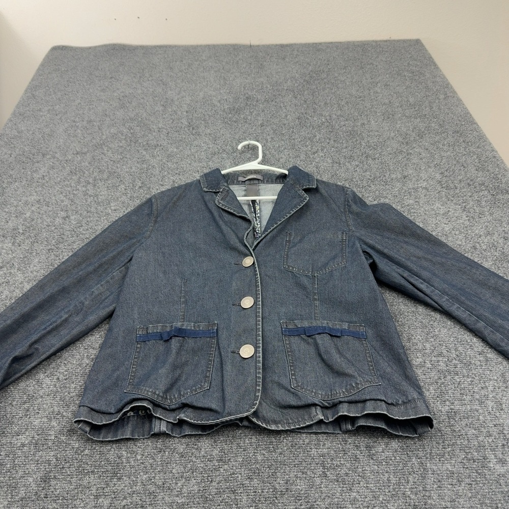 Liz Claiborne Jacket Womens M Blue Cotton Denim Bow Detail Blazer Casual